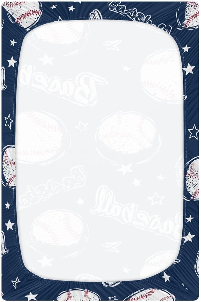 Baby Crib Sheet Star Baseball Sport Crib Mattress for Boys and Girls Playard Sheet Soft Breathable Fitted Baby Mattress Cover 52x28in