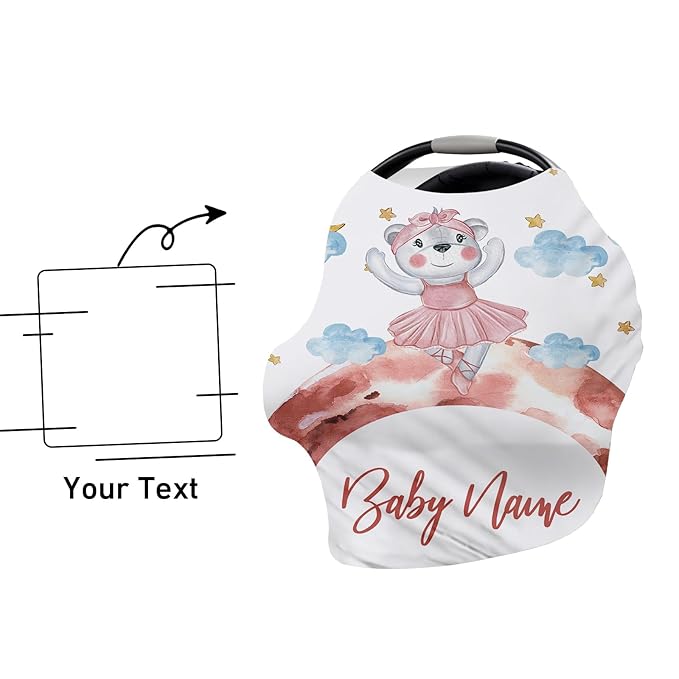 Custom Car Seat Covers for Babies - Breathable Baby Car Seat Cover for Girls Boys, Kick-Proof Newborn Carrier Canopy Stretchy Stroller Cover for 4 Seasons Pink Bear Print(27"x29")