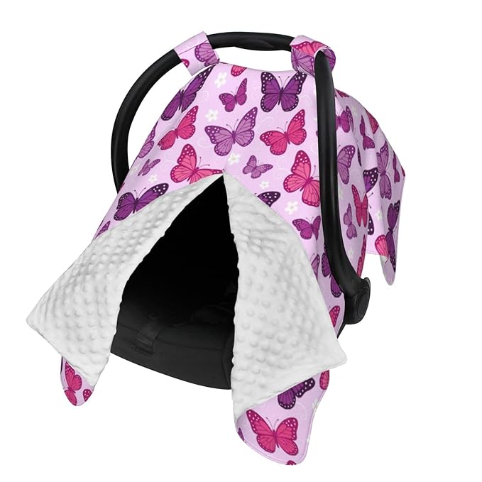 Butterfly Car Seat Canopy Cover for Baby, Nursing Cover for Newborn, Pink Butterfly Baby Girl Stuff Stroller Cover for All Seasons