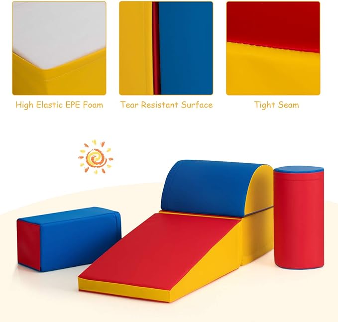 Costzon Crawl and Climb Play Set, Colorful 5 Piece Lightweight Foam Shape for Climbing, Crawling & Sliding, Safe Soft Block for Preschoolers, Baby, Kids (Ruby Red)