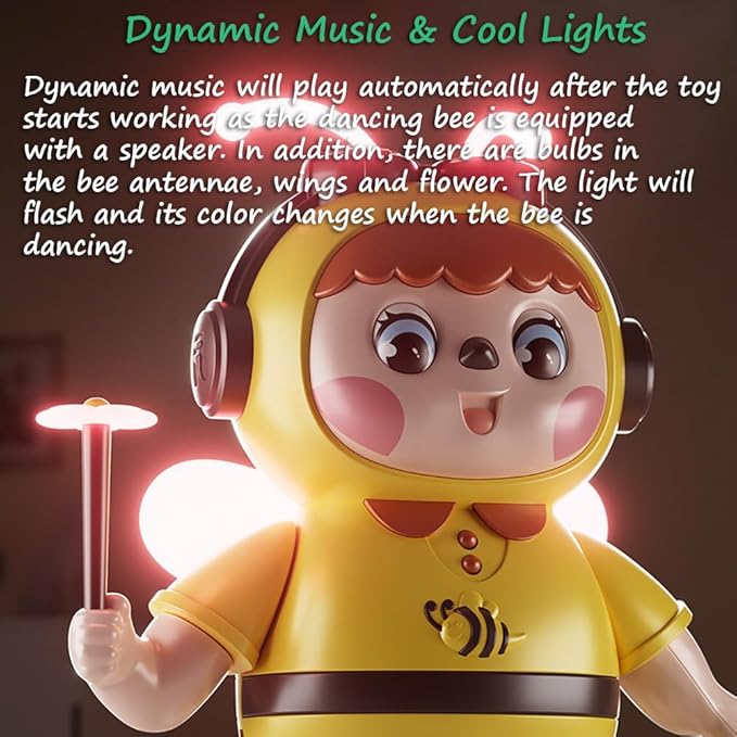 Miracland Dancing Bee Musical Toy - Baby Crawling Robot with Cool Lights & Dynamic Music, Moving Legs, Twisting Body & Moving Eyes (Blue Wings)