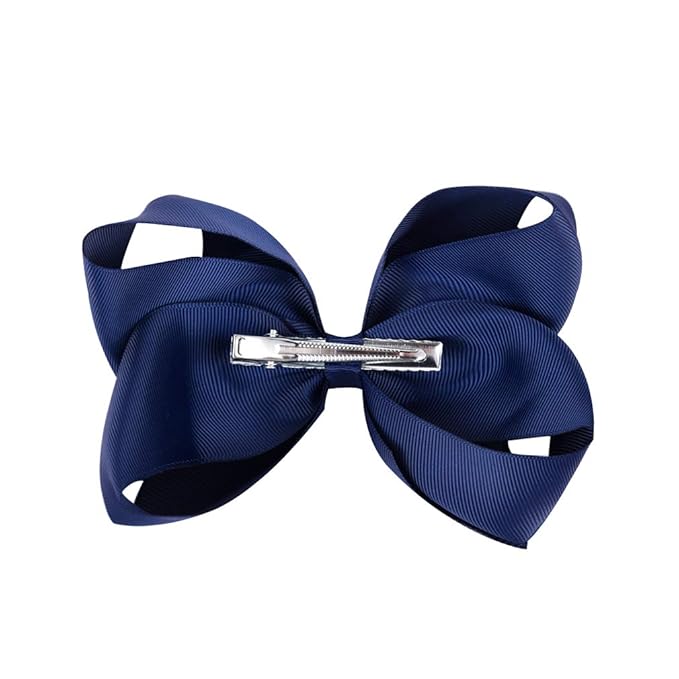 DEEKA 12 PCS 6" Big Hand-made Grosgrain Ribbon Hair Bow Alligator Clips Hair Accessories for Little Teen Toddler Girls - Navy Blue
