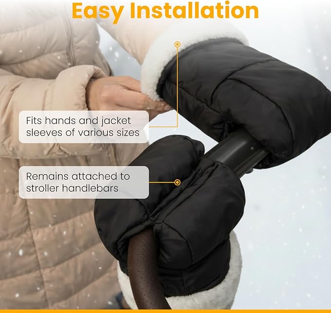 Winter Stroller Hand Muff Gloves, 2-Piece Set, Compatible with UPPAbaby Vista, Cruz, RumbleSeat, Ridge & Minu (V2 & V3), Waterproof, Ultra-Plush, Universal Fit