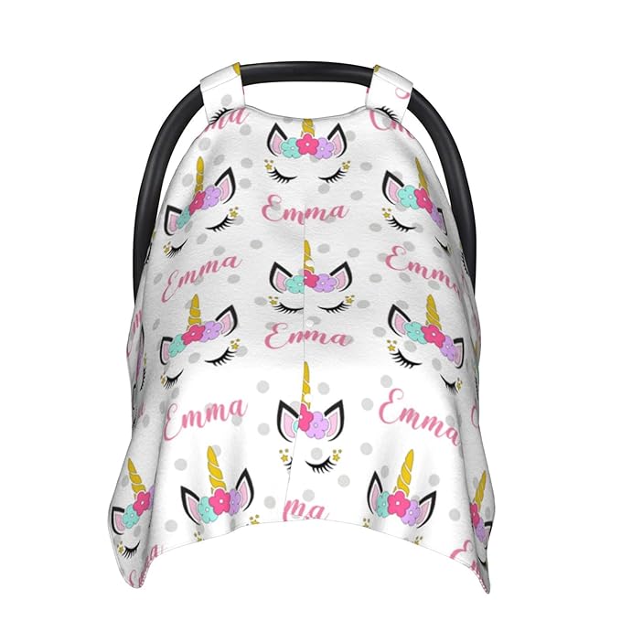 Personalized Baby Car Seat Canopy for Babies with Name, Custom Car Seat Covers Boys Girls, Peekaboo Opening Minky Nursing Breastfeeding Cover Infant Canopies for Newborn