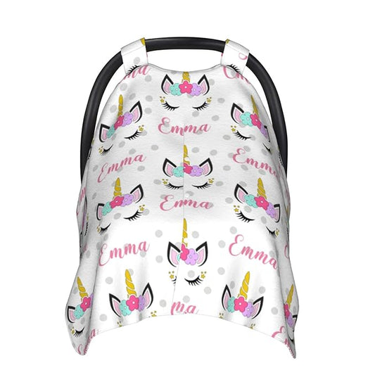 Personalized Baby Car Seat Canopy for Babies with Name, Custom Car Seat Covers Boys Girls, Peekaboo Opening Minky Nursing Breastfeeding Cover Infant Canopies for Newborn