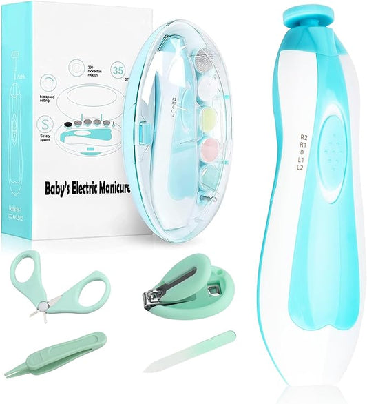 Baby Electric Nail File, 8 in 1 Safe Baby Nail Trimmer, Baby Nail Clippers with 6 Grinding Heads and Light, Baby Nail Care Kit for All Ages