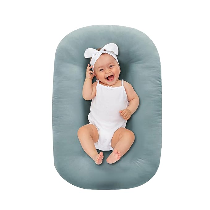 Baby Lounger 0-18 Months, Baby Lounger for Newborn, Soft Organic Cotton Breathable Lounger for Infants (Greyblue Baby Lounger)
