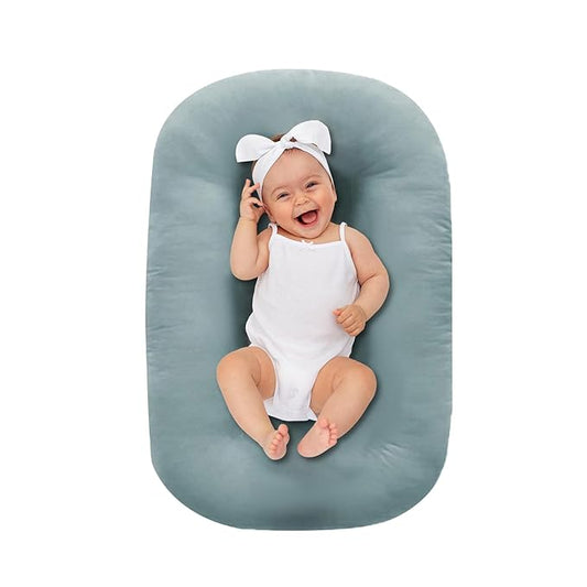 Baby Lounger 0-18 Months, Baby Lounger for Newborn, Soft Organic Cotton Breathable Lounger for Infants (Greyblue Baby Lounger)