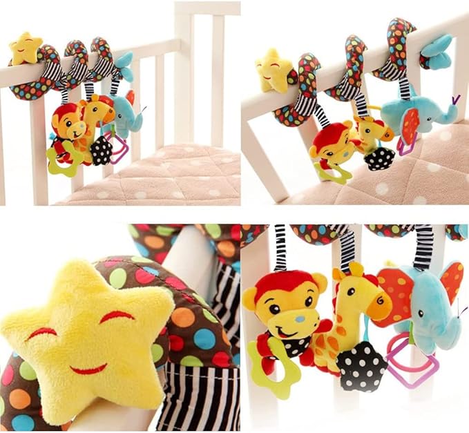 WILLWAY Car Seat Toys, Stroller Toy Baby Spiral Hanging Toys for Sensory Exploration, 0-12 Months Newborn Toys for Car Seat Stroller Crib Bassinet Mobile with Music Box BB Squeaker Rattles
