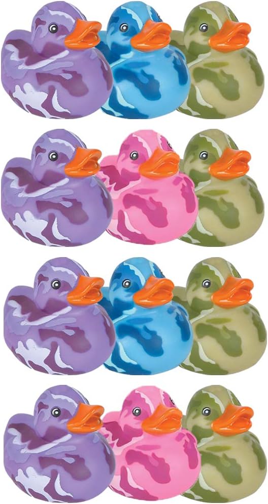 12 Camouflage Rubber Duck Toy Duckies for Kids, Bath Birthday Gifts Baby Showers Summer Beach and Pool Activity, 2" (12-Pack)