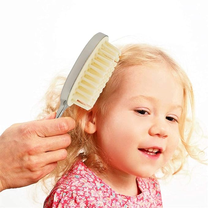 Silver Plated Keepsake Cute Bear Baby Hair Brush for Toddler Girl or Boy with Curly and Thick Hair, for Wet or Dry Newborn Infant Hair, Soft Bristle That Won't Shed, Gift Box Package for Gift Giving