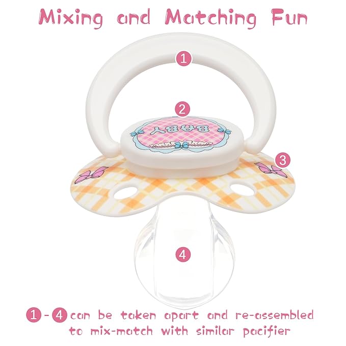 Cute Adult Size Pacifier: Big Shield Paci for Anxiety - Pretty Soft Silicone Nipple for Sleep - Butterfly Bows Large Binky for Autism with Case