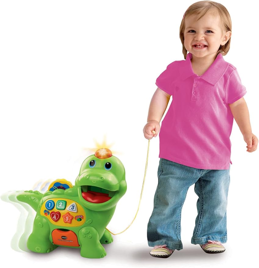 VTech Baby Feed Me Dino | Musical Baby Toy with Numbers, Counting Music & Shapes | Interactive Light Up Toy Suitable from 1, 2, 3 Year Olds Boys & Girls, Green, 27 x 12.3 x 26 cm
