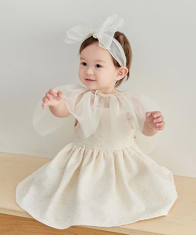 Baby Girls Lace Bow Headband Cute Chiffon Bow-Knot Toddler Hairband Elastic Soft Lace Infants Birthday Party Hair Accessories (White-1, One size)