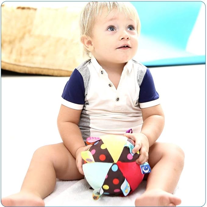 Colorful Tag Chime Ball - Soft Plush Sensory Rattle Toy for Babies Kids Toddlers Infants