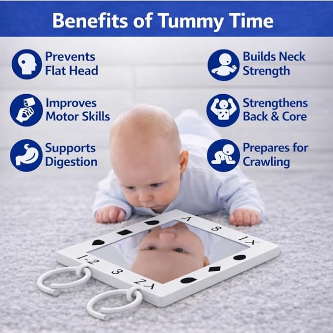 Premium Tactile Baby Mirror Toy for Tummy Time & Play, Double-Sided High-Contrast Sensory, Supports Crawling & Vision, Easy Clean, 12”x12” Large Size, Lightweight, Ideal Gift for 0–12 Months Babies
