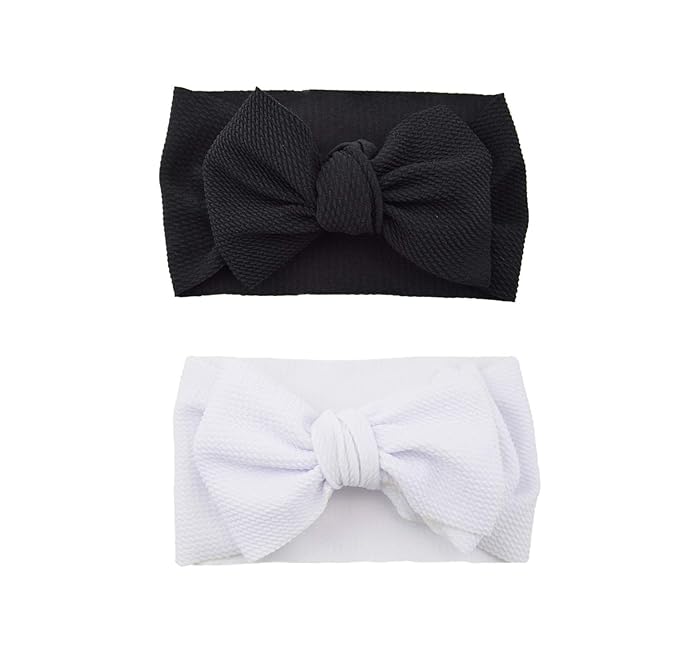 Baby Girl's 8'' Halloween Bow Headband Soft Big Bow knot Nylon Headband Toddler Hairband for Photography Travel Party Festivals 2Pcs (2- Black White)