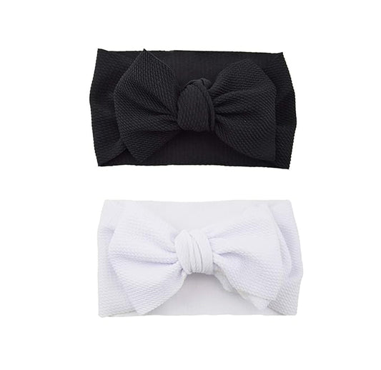 Baby Girl's 8'' Halloween Bow Headband Soft Big Bow knot Nylon Headband Toddler Hairband for Photography Travel Party Festivals 2Pcs (2- Black White)