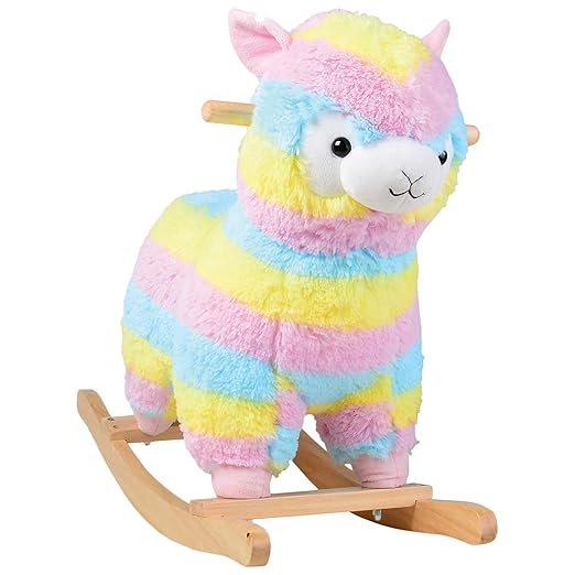 Rainbow Llama Rocker for Toddlers – Soft Plush Ride-On with Wooden Frame | Balance, Coordination, Imaginative Play & Toddler Gift, Ages 18+ Months