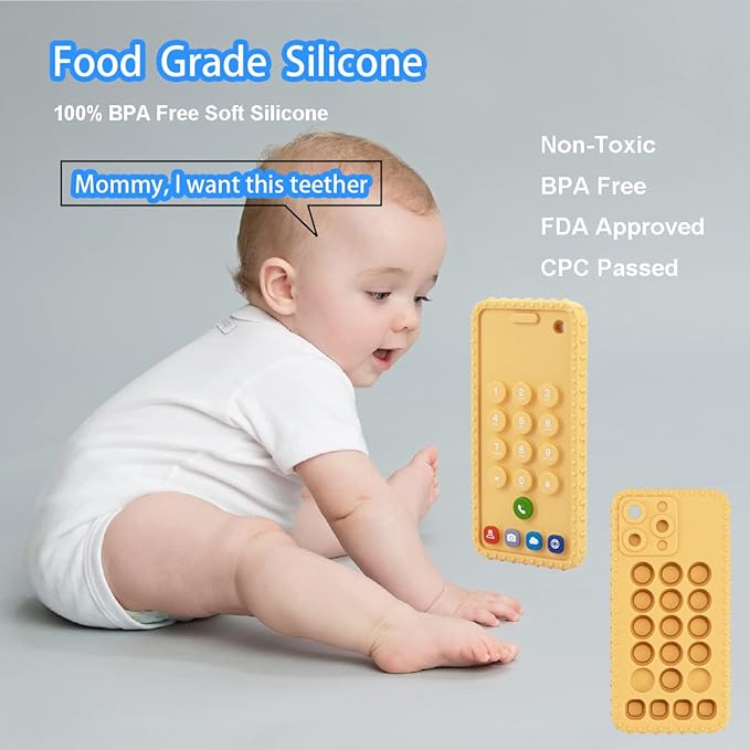 Baby Phone Teething Toys for Babies 0-3, 0-6, 6-12 Months | Soft Silicone Cell Phone Teethers Toys | Baby Fidget Toys 0-6 Months | Infant Teether Pacifier for Breastfeeding Baby Boy Girl