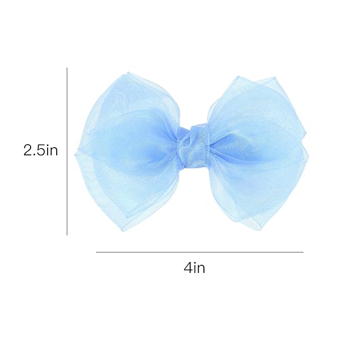 Blue Ribbon Hair Bows 4" Mesh Organza Hair Bow Alligator Clips Barrettes Ponytail Holder Decor Accessories for Women Girls Toddlers Teens Kids Children Back School Gift Set