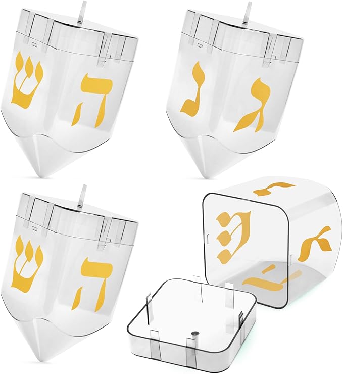 Large Fillable Dreidels for Hanukkah, Pack of 4 Plastic Dreidels Bulk, Clear Large Dreidels That Bring Joy and Tradition to Every Celebration