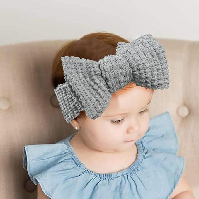 JIAHANG Baby Bows Waffle Turban Knotted Head Wraps, Hair Bow Headbands Stretchy Hair bands for Newborn Infant Toddlers Girls