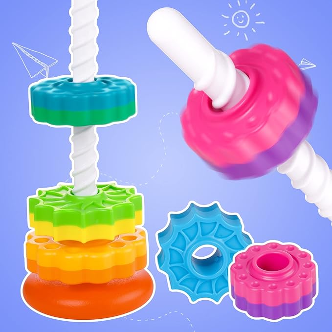 Spinning Stacking Toy for Kids, Rainbow Tower Dual-Color Spinning Wheels Premium Strong BPA-Free ABS Plastic Early Education Fun Learning and Engaging Brain Development Toys (Small)