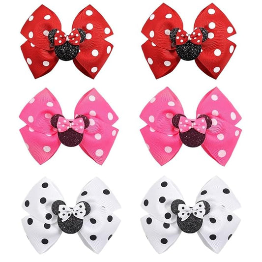 3 Pairs Red White Mouse Ears Hair Bows Clips 4 Inches Hair Bow Cute Mice Ears Toddler Hair Accessories for Women Girls for Birthday Party Favor Halloween Christmas Decoration