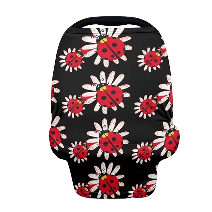Forchrinse Red Ladybug Daisy Car Seat Canopy for Babies,Stretchy Ladybug Infant Carseat Canopy Breathable Nursing Breastfeeding Cover Stroller Cover for Boys and Girls