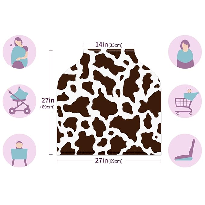 Baby Car Seat Stroller Covers Brown Cow Print Nursing Cover Breastfeeding Scarf Soft Breathable Stretchy Coverage Carseat Canopy Cover for Boys and Girls Soft Breathable Multi Use