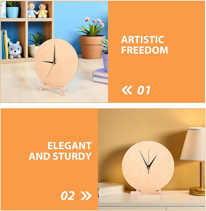 BESPORTBLE 1 Set DIY Clock Face: Unfinished Wooden Dial 12" - Round Clock Face Blank with Pointer & Easel for Crafts Desk Decor Painting and DIY Projects