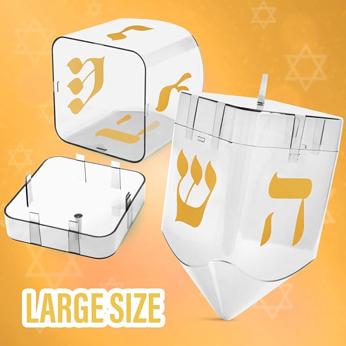 Large Fillable Dreidels for Hanukkah, Pack of 4 Plastic Dreidels Bulk, Assorted Colors Large Dreidels That Bring Joy and Tradition to Every Celebration