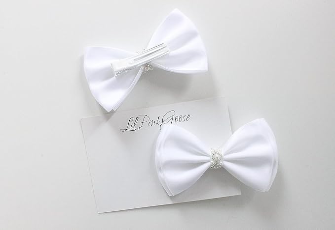 0-12 Newborn Baby Baptism Pearl Headband or Clip with Bow in WHITE Christening Headband with Satin Bow, Pearl Rhinestone Band (Ivory Clip, 1 Count (Pack of 1))