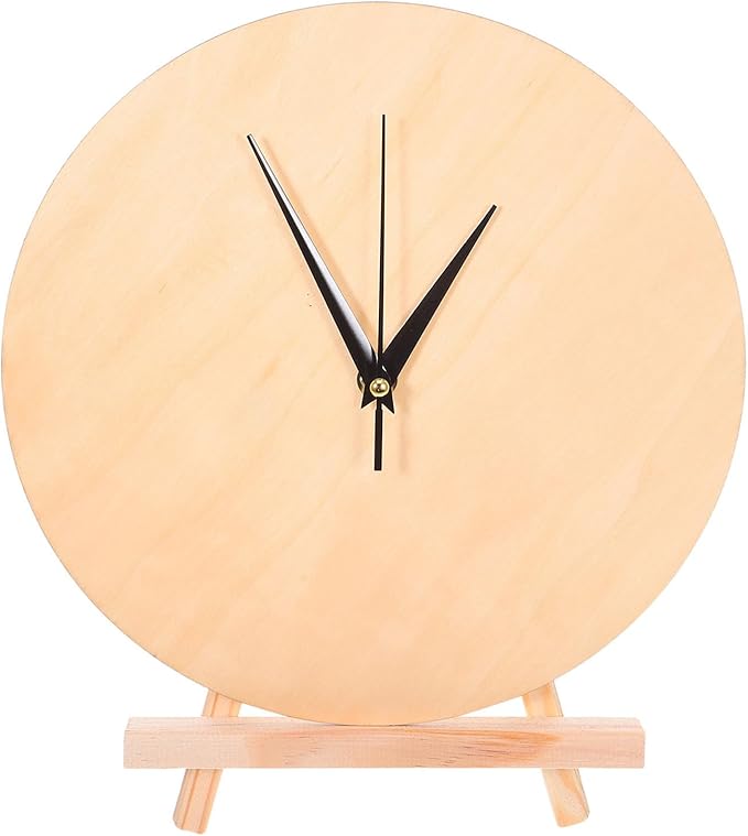 BESPORTBLE 1 Set DIY Clock Face: Unfinished Wooden Dial 12" - Round Clock Face Blank with Pointer & Easel for Crafts Desk Decor Painting and DIY Projects