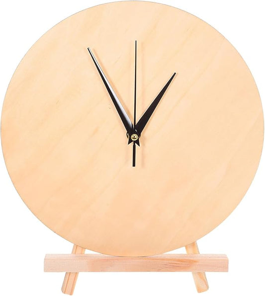 BESPORTBLE 1 Set DIY Clock Face: Unfinished Wooden Dial 12" - Round Clock Face Blank with Pointer & Easel for Crafts Desk Decor Painting and DIY Projects