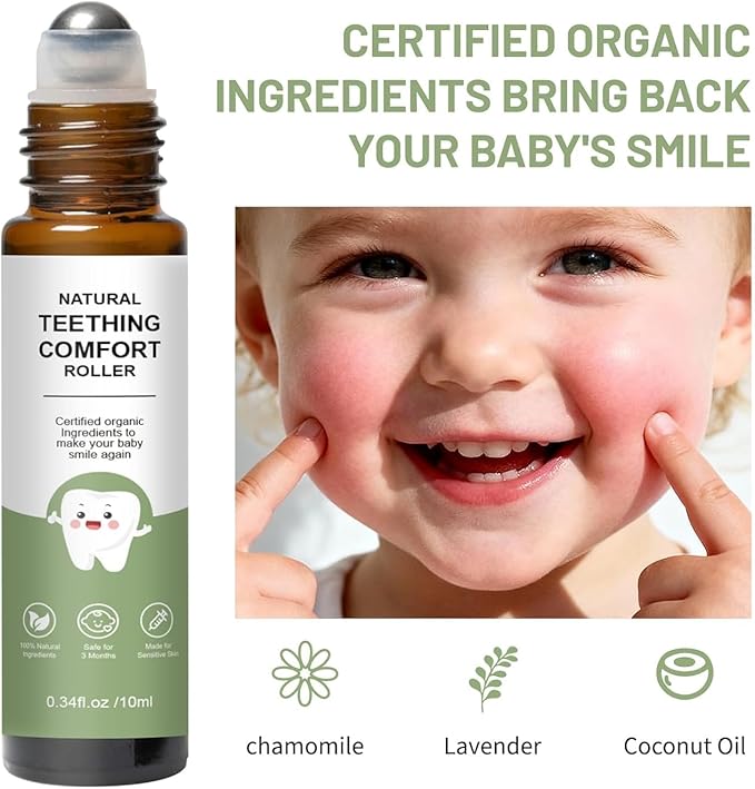 Teething Roller, Teething Oil Roller with Chamomile & Rose Oil, Gentle Roll-On Formula, Easy to Use, Portable Daily Care, 2 Pack