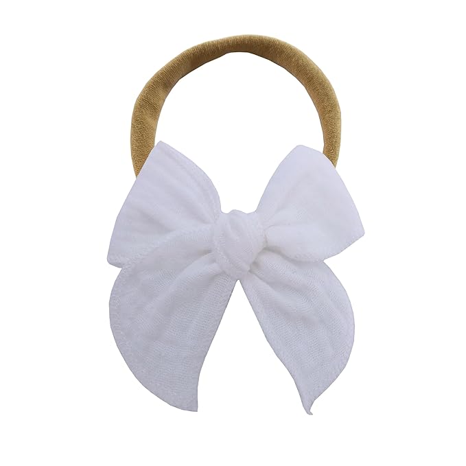 Sugarmelon Original Cotton Gauze Headband for Newborn Toddler Infant Baby Girl Kids Muslin Cotton Hair Bow Headbands Turban Elastic Hair Bands (2 pcs 029 White)