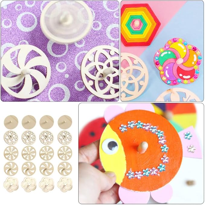 60 Pcs Unfinished Wooden Spinning Tops for Kids - DIY Paintable Gyroscopes with 5 Different Shapes, Detachable Design for Easy Coloring, Ideal Family Gatherings and Parent-Child Games