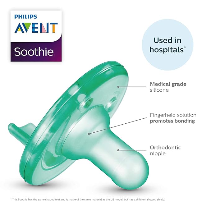 Philips Avent Soothie Baby Pacifiers - 100% Silicone Pacifiers for Babies 0-3 Months,-Piece Design,BPA-Free,Extra Durable,Green,Model SCF190/41,4 Count (Pack of 10)