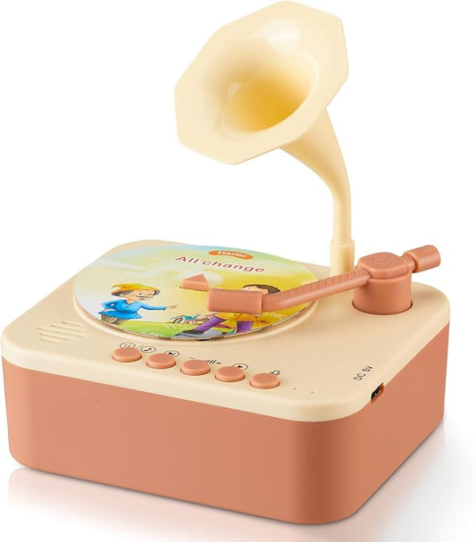 Toddler Gramophone Musical Toys - Player Audio Books for Kids, 99 Cards Stories Songs Phonograph Record, for Boys and Girls (Cozy Brown)