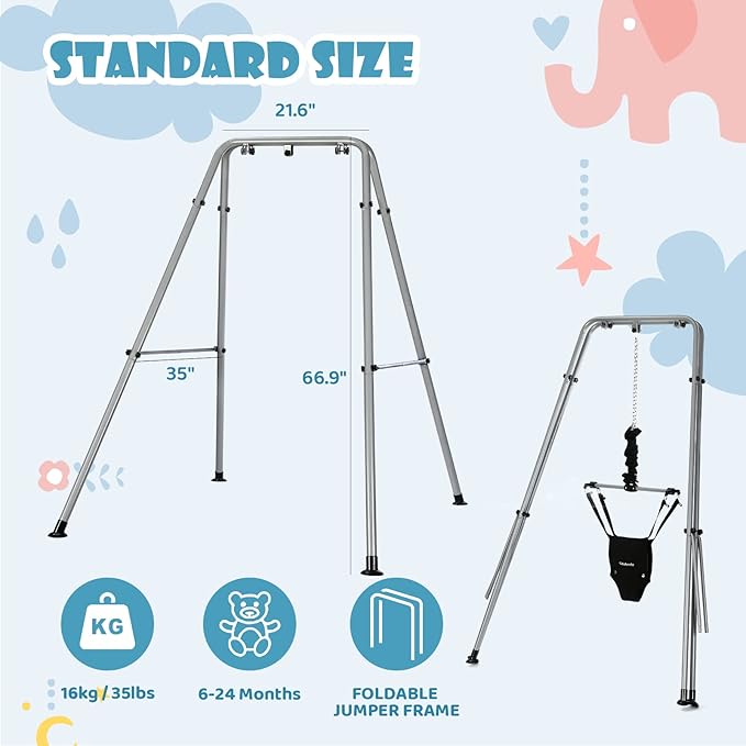 Cowiewie 2 in 1 Baby Jumper, with Strong Support Stand and Baby Walking Harness Function, Fun Activity for 6-24 Months Old