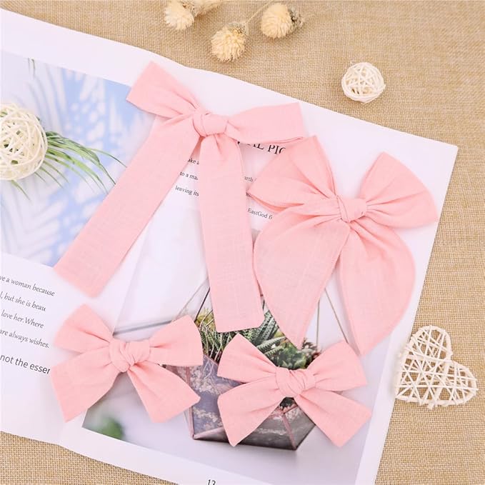 3 Styles Hair Bow Clips for Little Girls Toddler Baby Mom Women Hair Barrettes Accessories 4 Pcs Cotton Linen Bows Peach Pink