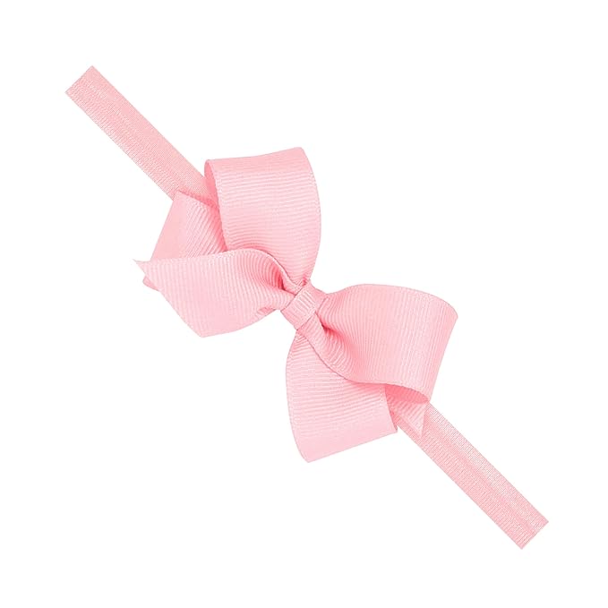Wee Ones Girls' Classic Grosgrain Hair Bow on a Matching Baby Hair Band, For All Hair Types, Mini Bow, 6-24 Months, Light Pink