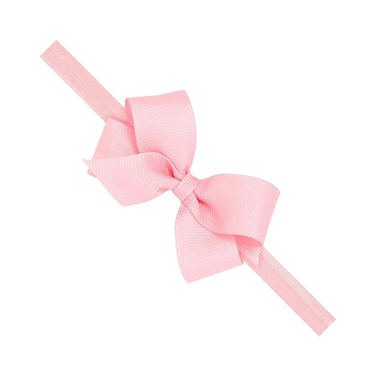 Wee Ones Girls' Classic Grosgrain Hair Bow on a Matching Baby Hair Band, For All Hair Types, Mini Bow, 6-24 Months, Light Pink