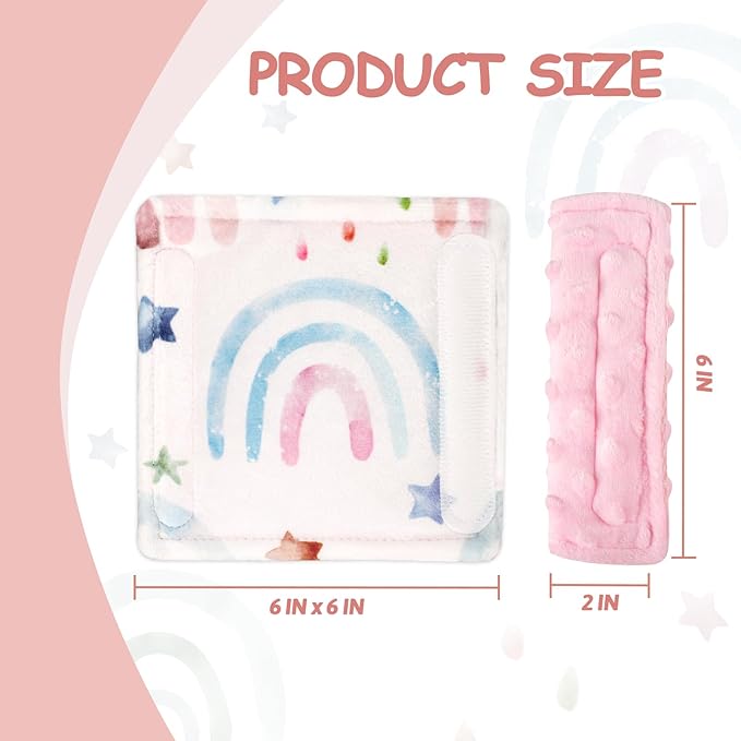 Baby Car Seat Strap Pads, Car Seat Strap Shoulder Covers for Baby Infant Toddler, Double-Sided Car Seat Belt Covers for Stroller/Pushchair/Baby Swing, Soft Flannel, Rainbow