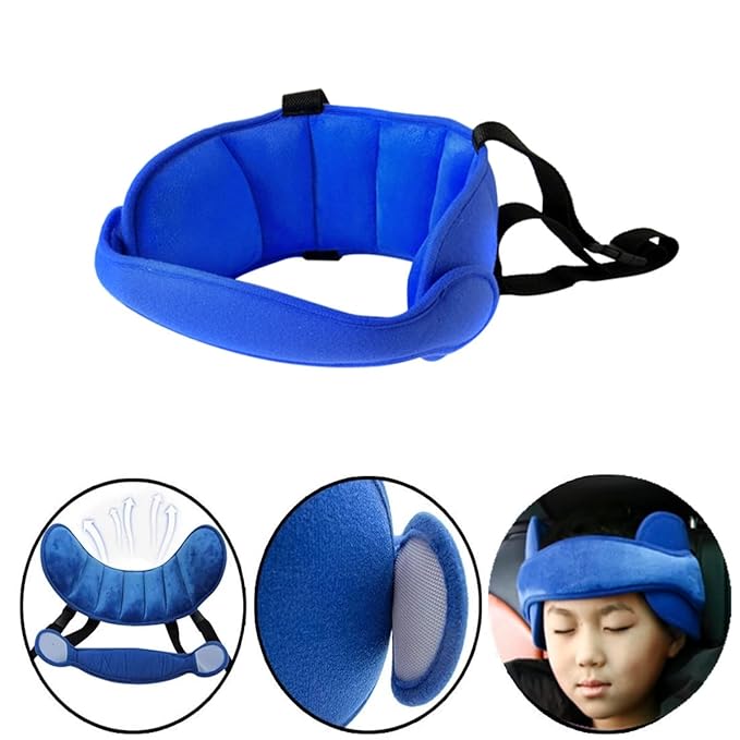 Car Seat Head Support Band, Adjustable Child Neck Relief, Infants and Baby Head Support (Blue)
