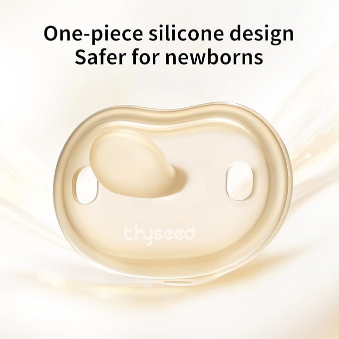 Thyseed Newborn Silicone Pacifier, Ultra-Light One-Piece, Sensitive-Skin Shield, for Breastfed Babies, 0-6 Months, BPA-Free, 2 Pack