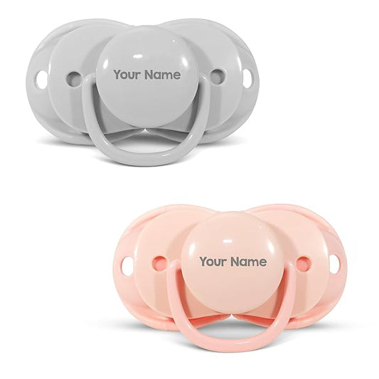 RaZbaby Keep-It-Kleen Baby Pacifier 2-Pack Closes When Dropped - BPA-Free Silicone Orthodontic Nipple, Ideal for Travel, Nipple Stays Clean, 0-36 Months - Pink/Grey - Personalized
