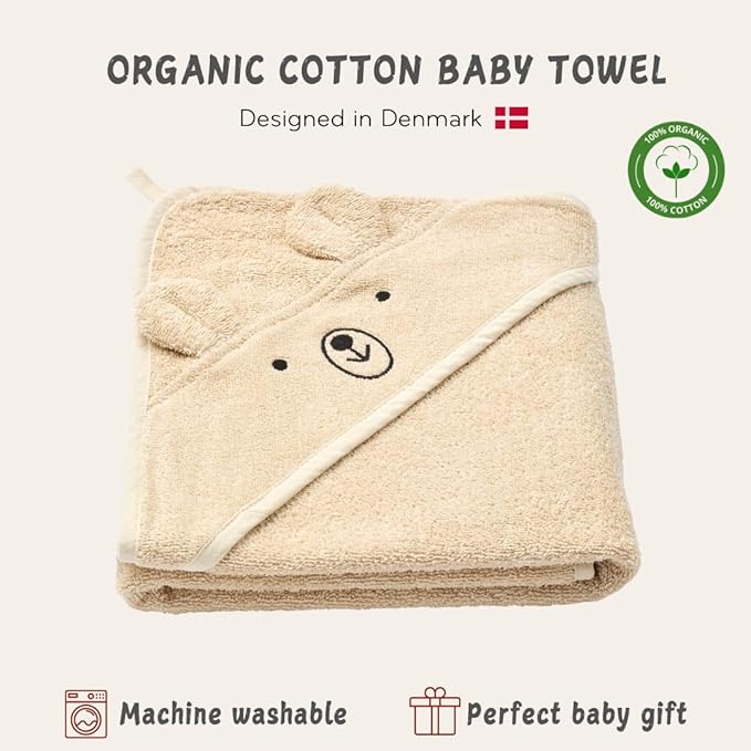 Hooded Baby Towel - 100% Organic Cotton Baby Bath Towels – Baby Towels, Baby Bath Towels for Baby Boy, Baby Girl, 32" x 32" Super-Soft and Absorbent Baby Towels for Newborn (Bear - Fog)